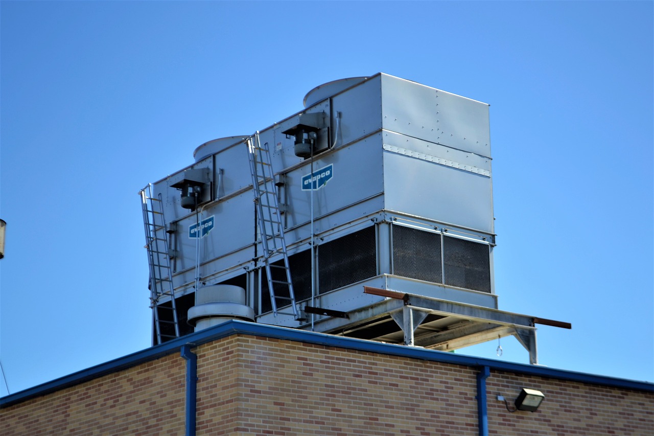 Heating and cooling equipment on a building roof